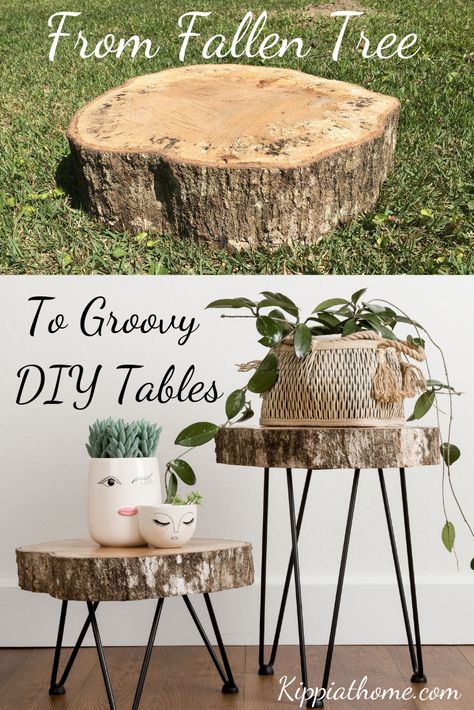 Tree Stump Slices Ideas, Making Tables Out Of Wood, Tree Slice Art, Diy Live Edge, Diy Farmhouse Ideas, Live Edge Tables, Tree Slice, Tree Stumps, Tree Slices