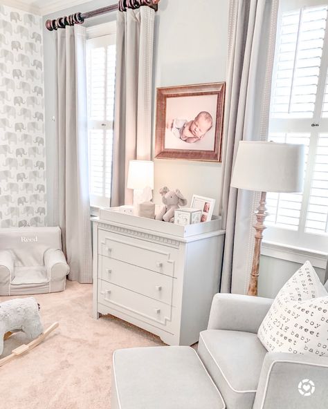 Nursery Elephant Theme, Baby Nursery Elephant Theme, Gender Neutral Elephant Nursery, Baby Boy Nursery Elephant Theme, Neutral Nursery Elephant, White Quilt Bedding, Boy Nursery Design, Elephant Nursery Art Boy Rooms, Grey And White Bedding