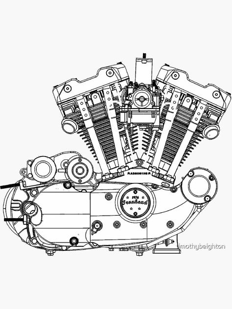 "Ironhead Sportster Diagram (Black and White)." Sticker by timothybeighton | Redbubble Patches Ideas, Ironhead Sportster, Harley Davidson Engines, Harley Davidson Sportster 1200, Harley Davidson Artwork, Harley Davidson Iron 883, Abstract Pencil Drawings, Vintage Motorcycle Posters, Harley Davidson Art