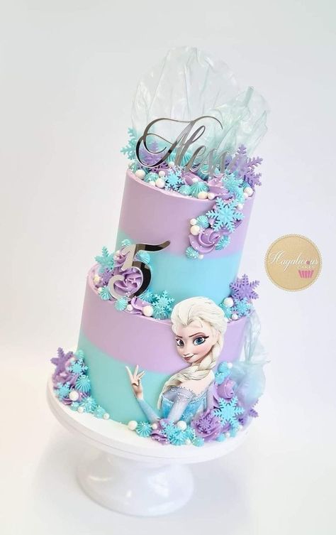 Elsa Theme Cake Design, Frozen Theme Cake Design, Frozen Bday Cake Ideas, Frozen Smash Cake 1st Birthdays, Purple Frozen Birthday Cake, Frozen 3rd Birthday Party Cake, Elsa Bday Cake, Frozen Two Tier Cake, Frozen Cake 2 Tier