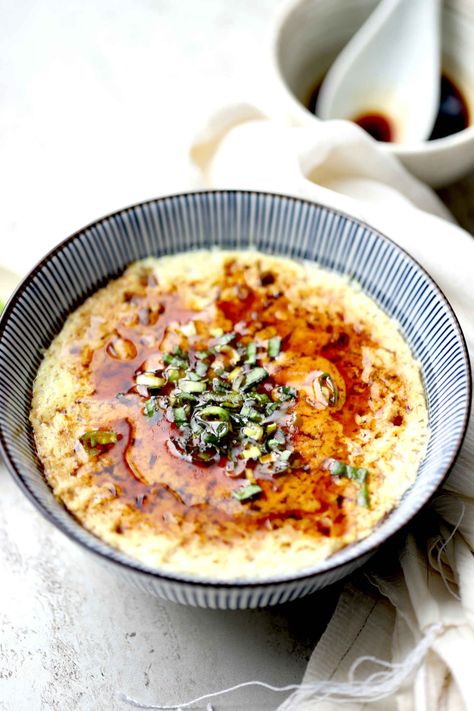 Chinese Steamed Egg Custard in Instant Pot | Yang's Nourishing Kitchen Asian Egg Recipe, Meatless Dinner Ideas, Steam Egg Recipe, Vegetarian Instant Pot Recipes, Steamed Egg Custard, Fermented Kimchi, Vegan Instant Pot Recipes, Vegetarian Instant Pot, Steamed Eggs