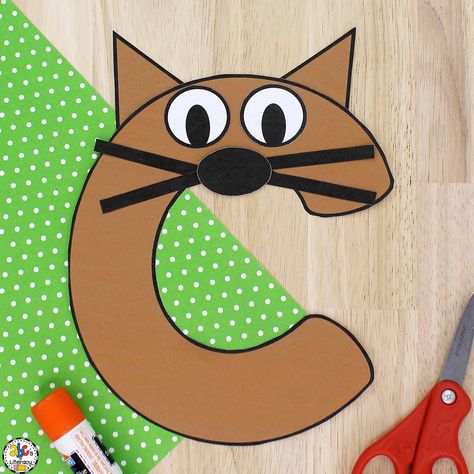 Letter c Cat Craft: Letter Recognition Craft for Preschoolers Gingerbread Man Writing Activities, Cat Crafts Preschool, C Craft, Letter C Crafts, Letter C Activities, Creative Writing For Kids, Preschool Letter Crafts, Alphabet Crafts Preschool, C Is For Cat