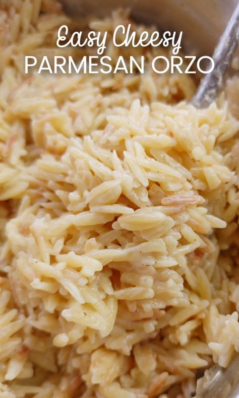 A simple no-fail side dish recipe with orzo pasta cooked in a parmesan cream sauce that comes together in minutes and cooks perfectly every time. Easy Orzo Recipes, Easy Side Dishes For Dinner, Recipe With Orzo, Orzo Recipes Side, Side Dishes For Dinner, Cheesy Orzo, Grilled Italian Sausage, Orzo Pasta Recipes, Dishes For Dinner