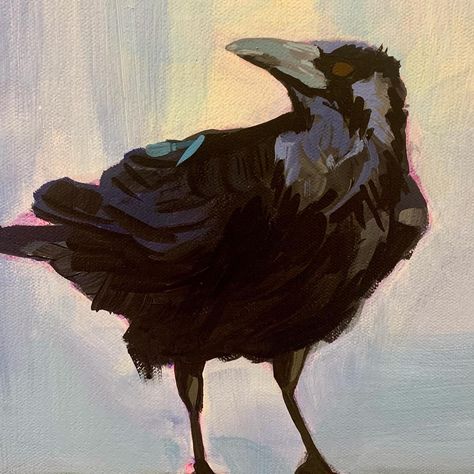 This scruffy crow is a small unfinished part of a large painting that I’m working on. I’ll be posting more wip pics. Acrylic on canvas. #paintingwip #acrylicpainting #crowpainting Crow Painting Acrylic, Crow Paintings, Crow Painting, Paint Night, Large Painting, Crows, Painting Inspiration, Acrylic On Canvas, Acrylic Painting