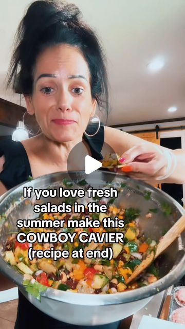 Tonya Spanglo on Instagram: "COWBOY CAVIAR: She is fresh, crunchy, full of veggies, delicious & perfect for any summer gathering.

Cowboy Caviar:
1 can each (drained):
Sweet Corn
Black Beans
Blackeyed Peas
CHOPPED UP:
Jalapeño 
Red Onion
Bell Pepper
Avocado 
Tomatoes
Cilantro
Pineapple
SEASONINGS:
Low Sodium Tajin
Garlic Powder
Cumin
Salt & Pepper
DRESSING:
Pineapple Juice
Lime Juice
Good Olive Oil
Apple Cider Vinegar 
More Seasonings
Shake, pour over, mix well. 
Serve Chilled

#cowboycaviar #summer #food #easyrecipes #foodie #foodblogger #veggies #salad #delicious #fresh #healthyfood #healthylifestyle #healthyrecipes #poolparty #summervibes #summertime #yummy" Tonya Spanglo Recipes, Tonya Spanglo, Pepper Dressing, Veggies Salad, Blackeyed Peas, Healthy Tuna Salad, Cold Salads, Cowboy Caviar, Eating Better