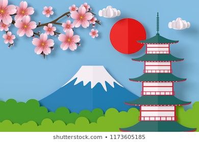 South Korea Classroom Decoration, Japan Theme Classroom, Japan Decorations For Classroom, Japanese Decor Ideas, Korea Temple, Temple Silhouette, Japan Decoration, Sakura In Japan, Korean Decoration