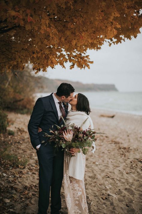 Michigan Beach Wedding, Lake Michigan Wedding, Michigan Elopement, Bohemian Elopement, Small Wedding Party, Anniversary Vow Renewal, Island Elopement, Wedding Photo Idea, Fall Beach