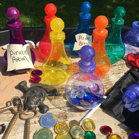 Making Potions, Pirate Play, Treasure Pirate, Potion Making, Pirate Activities, Pirate Coins, Pirate Treasure Maps, Tuff Spot, Pirate Crafts