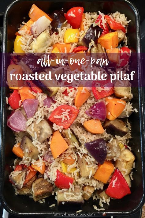 Succulent, flavoursome roasted veggies and fluffly, perfectly cooked rice, baked together in one pan for an easy side dish or tasty vegan dinner. #vegetarian #vegan #vegetables #rice #onepot #easyrecipe #baked #bakedrice #sidedish #pilaf Vegetable Rice Pilaf, Grain Dishes, Dinner Rice, Foil Dinners, Uk Food, Vegetable Rice, Roasted Vegetable, Cooked Rice, Rice Pilaf