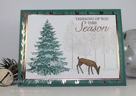 Stampin Up Winter Woods, Christmas Cards 2018, Winter Woods, Wood Card, Homemade Christmas Cards, Stampin Up Christmas Cards, Winter Wood, Wood Stamp, Tree Cards