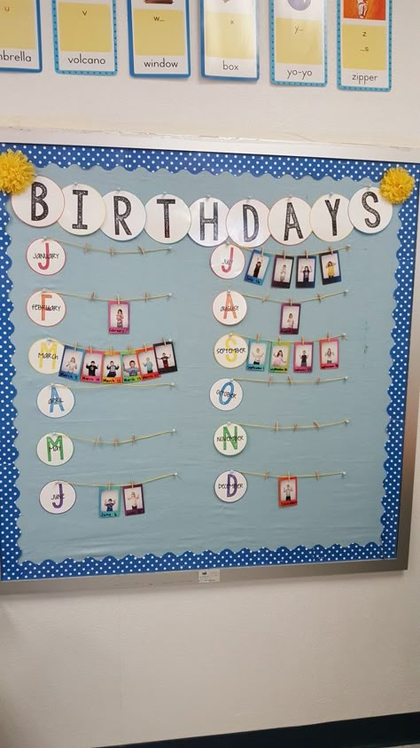 Polaroid class birthday board Nursery Birthday Board, Birthday Display Board Ideas, Bulletin Board Polaroid, Birthday Calendar Kindergarten, Polaroid Classroom Ideas, Polaroid Wall Classroom, Prek Birthday Board Ideas, Birthday Bulletin Board Ideas Classroom, Birthday Calendar Ideas Classroom