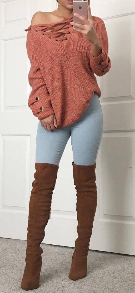 #FALL FASHION. Everyone needs a FALL wardrobe with warm colors and soft knits. Sweater weather is upon us release the jeans and boots! #fall #fashion #inspo Cute Fall Outfits, Casual Winter Outfits, Fall Fashion Outfits, Casual Sweaters, Winter Fashion Outfits, Thigh High Boots, Thigh High, Outfits Casuales, Look Cool