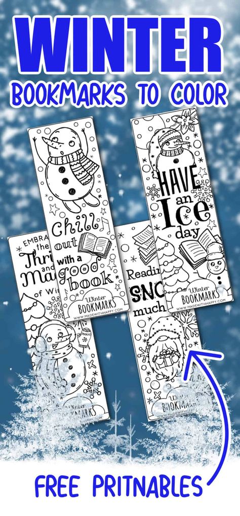 Winter Coloring Bookmarks Free Printable, Winter Bookmarks For Kids Free Printable, Book Marks Printable Free, Bookmarks To Color Free Printable, Free Printable Book Marks, Bookmarks Free Printable, Easy Winter Crafts For Kids, Winter Bookmarks, Coloring Bookmarks Free