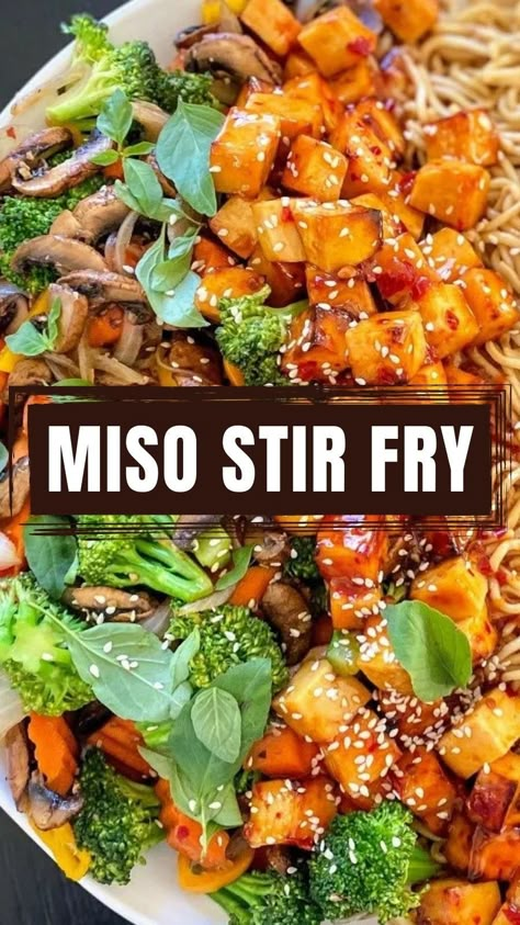 Stir Fry Recipes Vegan, Miso Veggies, Tofu With Vegetables, Miso Noodles Recipes, Miso Stir Fry Sauce, Miso Stir Fry, Miso Vegetables, Tofu Stir Fry Recipe, Miso Tofu