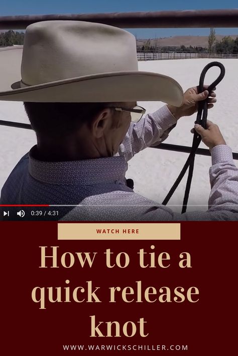 How to tie a quick release knot (this one is known as the "Bank Robbers Knot" Horse Knots, Warwick Schiller, Knot Tying Tutorial, Knot Board, Cowboy Knot, Horse Training Ground Work, Quick Release Knot, Horse Hacks, Horse Training Exercises