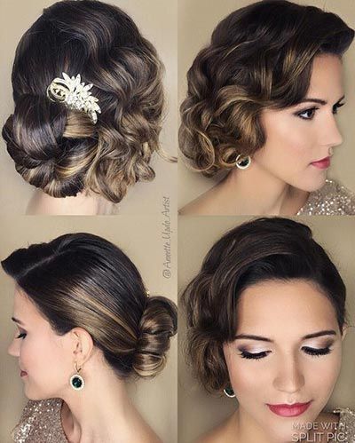 Great Gatsby Wedding Ideas | 1920's Bridal Hairstyles with curls Gatsby Wedding Hair, Great Gatsby Hairstyles, Hairstyles With Curls, Short Bridal Hair, Gatsby Hair, Vintage Updo, Retro Wedding Hair, 1920s Hair, Wedding Hair Half