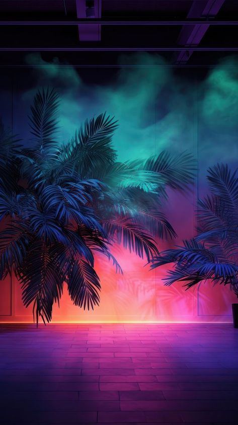 Empty room with brick walls and neon lights tropical night architecture. | premium image by rawpixel.com / Chalr Neon Backgrounds Aesthetic, Neon Brick Wall Background, Neon City Background, Iphone Sunset Wallpaper, Neon Aesthetic Wallpaper, Glow Background, Tropical Disco, Night Architecture, Red Wallpapers