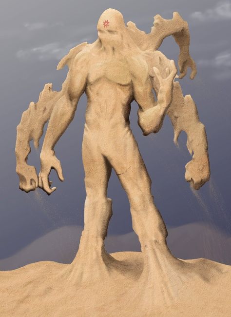 Granok - O Golem de Arenito Faraó de Sandstone Sand Golem Fantasy Art, Sand Monster Concept Art, Sand Elemental Fantasy Art, Sand Monster Art, Sand Character Design, Sand Powers, Sand Elemental, Sand Golem, Sand Creature