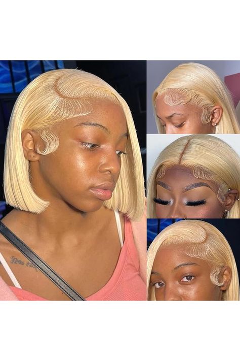 613 Blonde Bob Wig Human Hair Glueless Bob Lace Front Wigs Human Hair 180% Density Pre Plucked 13x4 HD 613 Frontal Lace Wig Blunt Cut Short Human Hair Bob Wig for Women 8 Inch Blonde Frontal Bob, Blonde Frontal, Frontal Bob, Short Blonde Bobs, Blonde Bob Wig, 13x4 Lace Front Wig, Wig Colors, Bob Lace Front Wigs, Glueless Wigs