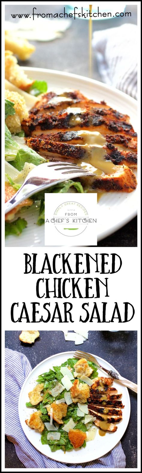 Blackened Chicken Caesar Salad is a combination of two of the best ideas any chef ever had--Caesar salad and blackening! Blackened Chicken Fettuccine, Blackened Chicken Pasta, Sourdough Croutons, Blackened Chicken Recipe, Chicken Fettuccine Alfredo, Chicken Fettuccine, Chicken Dishes Easy, Chicken Skillet Recipes, Chicken Alfredo Pasta