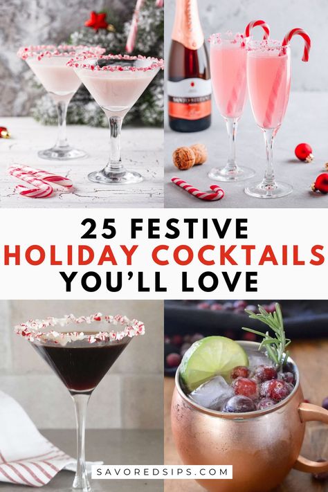 Make spirits bright with these festive holiday cocktails! From classics to creative twists, these drinks are perfect for your holiday celebrations. Refreshing Holiday Cocktails, Christmas Specialty Drinks, Unique Christmas Drinks, Holiday Craft Cocktails, Festive Christmas Drinks Holiday Cocktails, Holiday Drinks With Prosecco, Light Christmas Cocktails, Easy Holiday Cocktails Simple, Christmas Day Cocktails