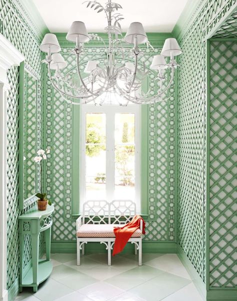 Bahamas House, Lattice Wall, Palm Beach Style, Design Blogs, Green Walls, White Floors, Green Rooms, Florida Home, Garden Room