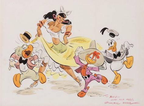 Fred Moore concept art and advertising for “The Three Caballeros” (1945) Fred Moore, The Three Caballeros, Three Caballeros, Disney Duck, Duck Tales, Old Disney, Animated Drawings, Character Design Animation, Classic Disney