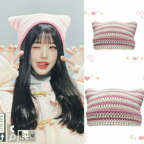 Message for orders and more details Wonyoung inspired beanie cat hat at reasonable price Beanie Cat Hat, Crochet Kpop Inspired, Kpop Crochet Clothes, Kpop Inspired Crochet, Cat Beanie Outfit, Crochet Hat Cat, Kpop Crochet, Kpop Hat, Cat In The Hat Birthday