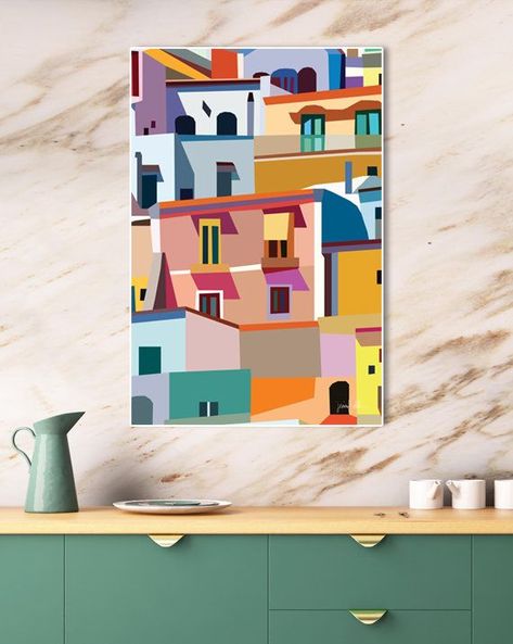 Amalfi Coast Poster, Poster Architecture, Wall Art Colorful, Soyut Sanat Tabloları, Small Canvas Art, Handmade Wall Art, Art Colorful, Mini Canvas Art, Art And Illustration