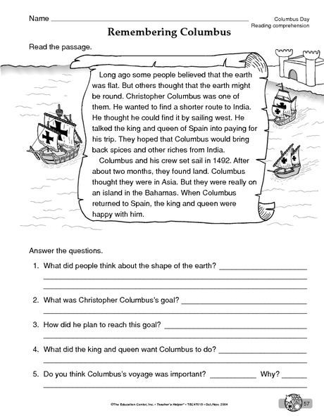 Columbus Day Worksheet  Reading Comprehension (reading Christopher Columbus Worksheets, Kindergarten Addition Worksheets, Early Explorers, Social Studies Notebook, 5th Grade Social Studies, Social Studies Worksheets, 5th Grade Reading, Social Studies Lesson, 2nd Grade Reading