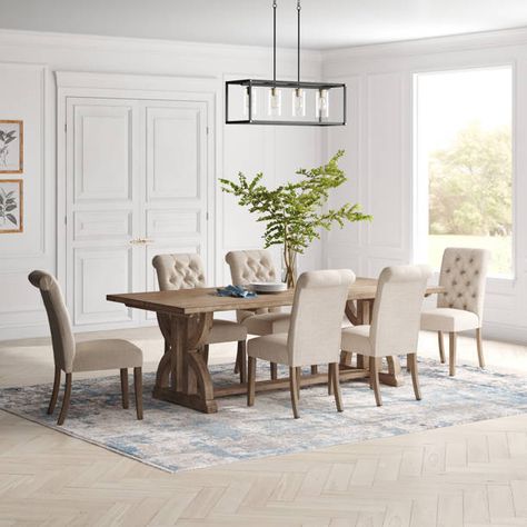 Luxe by East West Furniture Lassale Removable Leaf Solid Wood Dining Set & Reviews | Wayfair Wingback Dining Chair, Coastal Dining Room, Retro Appliances, 3 Piece Dining Set, Solid Wood Dining Set, Rustic Dining Room, 7 Piece Dining Set, Kitchen Dining Sets, Nursery Furniture Sets