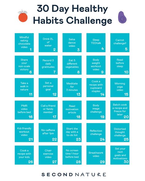 There are plenty of 30-day fitness challenges in the media. Here at Second Nature, we know that exercise is just one of the many factors that can impact your health. So, we created a 30-day health challenge, that will help you keep in check with healthy habits. 30 Days Wellness Challenge, Health Challenge Ideas, Habits Challenge, Healthy Habits Challenge, Habit Challenge, Family Motivation, Eating Challenge, Wellness Challenge, Challenge Ideas