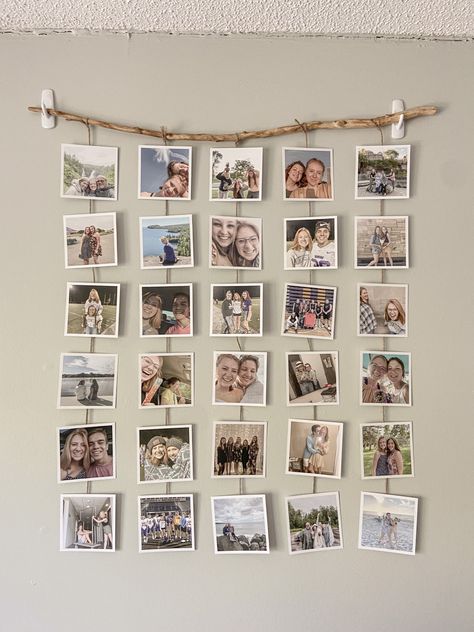 Mini Photo Wall Ideas, Ideas For Hanging Polaroids On Wall, Cute Way To Display Pictures, Pictures For Wall Ideas, Hanging Pictures On The Wall Ideas Diy, Hanging Up Pictures Ideas, Creative Photo Wall Ideas, Diy Poloroid Hanging, Photo Wall Collage Ideas Diy