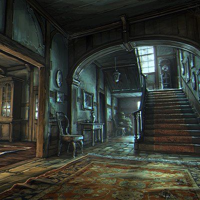 Old Manor Gothic Manor, Interior Concept Art, Blades In The Dark, Curse Of Strahd, Old Mansion, Gothic Ideas, Old Manor, Heroic Fantasy, Call Of Cthulhu