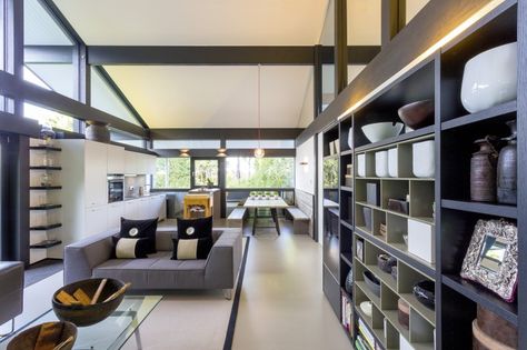 Poured domestic resin floor in Huf Haus Timber Frame House, Angled Ceilings, Timber Architecture, Modern Rustic Homes, Rustic Home Design, House Viewing, Architecture Awards, Family House, Architect Design