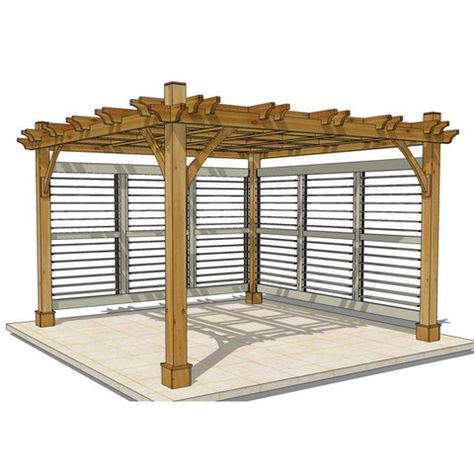 Louvered Wall, Pergola Metal, Pergola Diy, Steel Pergola, Cheap Pergola, Patio Pergola, Pergola Ideas, Building A Pergola, Pergola Lighting