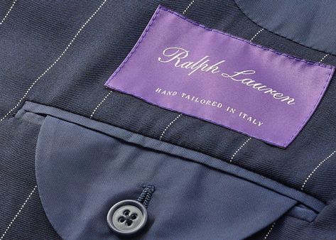 Purple Label Design, Ralph Lauren Purple Label Women, Purple Ralph Lauren, Ralph Lauren Aesthetic, Ralph Laurent, Clothing Labels Design, The Rake, Labels Design, Shirt Label