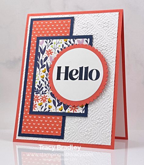 Stampin Up Cards With Dsp, Just Because Homemade Cards, Card Ideas Stampin Up Cardmaking, Cards With Embossing Folders, Stampin Up Tracy Bradley, Stamp It Up Cards, Handcrafted Cards Ideas, Stamped Cards Handmade, Simple Card Sketches