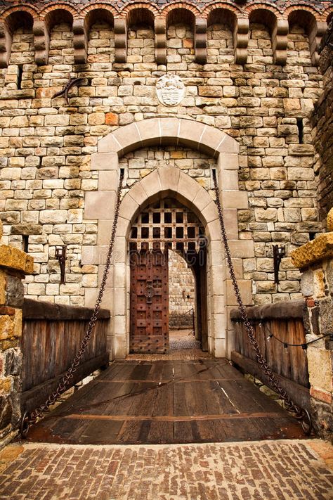 Drawbridge to Castle Door. A wooden drawbridge with chains leads to wooden doors , #AD, #wooden, #drawbridge, #chains, #Drawbridge, #Castle #ad Metal Gate Entrance, Castle Drawbridge, Midevil Castle, Gate Entrance, Castle Doors, Amazing Backyard, Tree House Plans, Metal Gate, Castle Gate