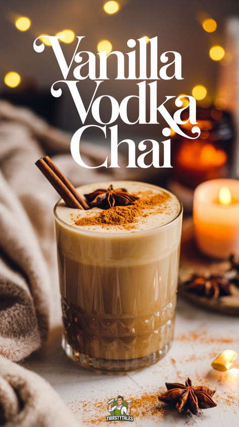 "Discover the ultimate Vanilla Vodka Chai Cocktail Recipe that perfectly  blends the rich flavors of vanilla and chai tea. This delightful drink,  also known as a Vanilla Chai Cocktail, combines smooth vanilla vodka with  aromatic chai spices for a unique twist on traditional chai vodka  cocktails. Perfect for any occasion, this chai liqueur recipe is a must-try  for fans of vanilla liqueur cocktails and cinnamon vodka cocktails. Cheers to a flavorful experience!" Homemade Vanilla Vodka, Vanilla Chai Vodka Drinks, Vanilla Chai Cocktail, Chai Vodka Cocktail, Shaken Alcoholic Drinks, Chai Liqueur Recipe, Vanilla Whiskey Cocktail, Drinks Made With Vanilla Vodka, Chai Cocktail Drinks