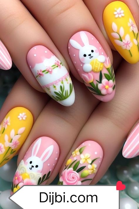 Easter Nails Natural, Nail Designs For Spring, Pastel Nail Art, Pink Nail Art Designs, Adorable Bunnies, Cute Pink Nails, Simple Spring Nails, Classy Nail, April Nails