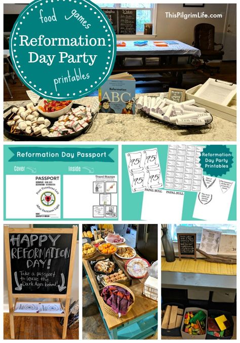 Reformation Day Party - This Pilgrim Life Teaching The Reformation, Reformation Day Unit Study, Reformation Party Food, Reformation Day Activities For Kids, Reformation Day Food Ideas, Protestant Reformation Activities, Reformation Day Printables, Reformation Day Party Food, Reformation Sunday School Activities