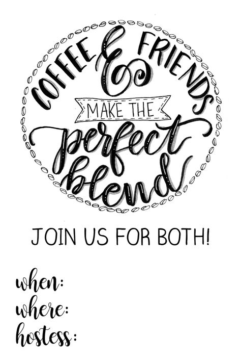 Hand Lettered Coffee & Friends Invitation Printable Coffee Themed Party, Coffee With A Cop, Friends Invitation, Coffee Bar Party, Starbucks Party, Coffee Friends, Coffee Meeting, Coffee Board, Coffee Party