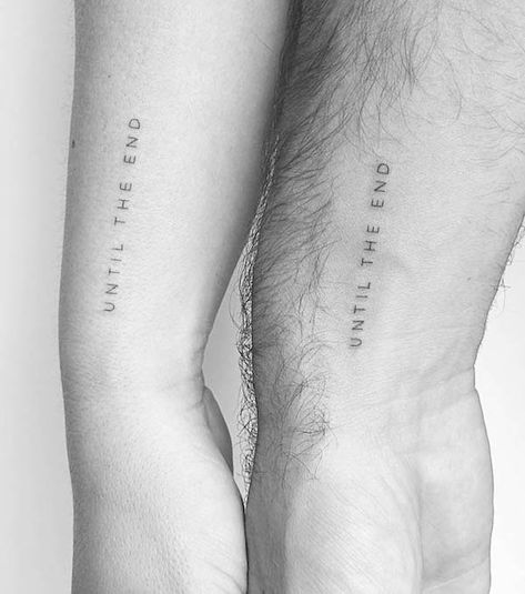 Small Intimate Couple Tattoos, Coordinate Tattoo Ideas Couples, Micro Tattoos For Couples, Tattoos To Get For Your Husband, Tiny Matching Couple Tattoos, 20th Anniversary Tattoo Ideas, Couple Tattoos Small Relationships, Small Wedding Tattoos, Fine Line Couple Tattoo Ideas