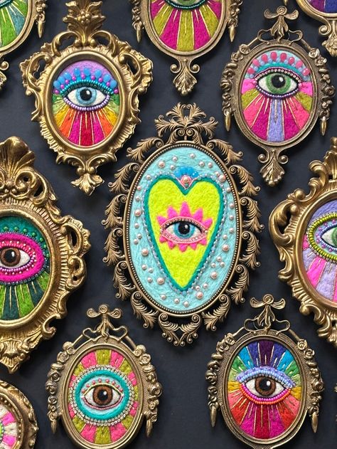 Home | MoonForestStudio Maximalist Embroidery, Sacred Heart Embroidery, Mexican Folk Art Decor, Eye Ornament, Felt Patches, Heart With Eyes, Eye Embroidery, Diy Tapestry, Mixed Media Textile Art