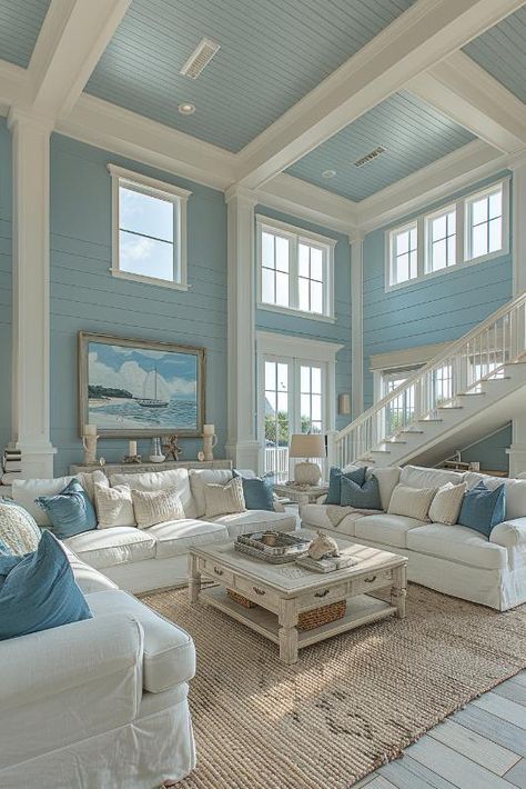 39 Coastal Decor Ideas To Bring Seaside Vibes Home Costal House Living Room, Coastal Family Rooms, Beachy Living Room, California Street, Redecorating Ideas, Beach House Living Room, Coastal Interior, Beachy Room, Coastal Room