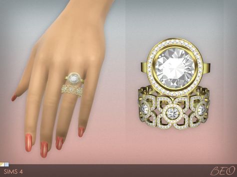 BEO Creations: Diamond rings set • Sims 4 Downloads Unique Diamond Earrings, Vintage Diamond Earrings, Wedding Ring Gold, Simple Diamond Ring, Vintage Gold Bracelet, Rings Ideas, Stacked Wedding Rings, Diamond Watches For Men, Ear Climbers Earrings