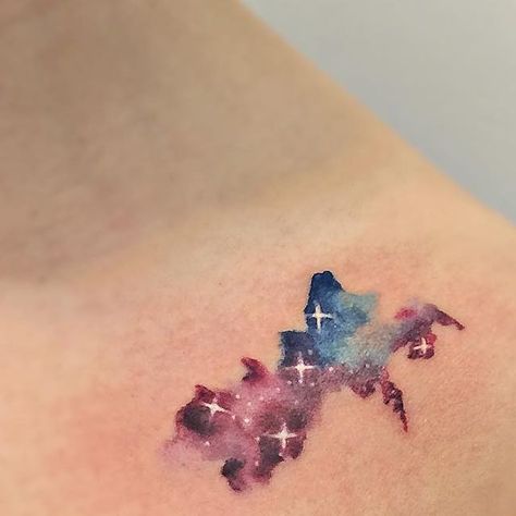 Watercolour Star Tattoo, Starry Sky Tattoo, Starry Tattoo, Night Sky Tattoos, Sky Tattoo, Shooting Star Tattoo, Sky Tattoos, Galaxy Tattoo, Watercolor Clouds