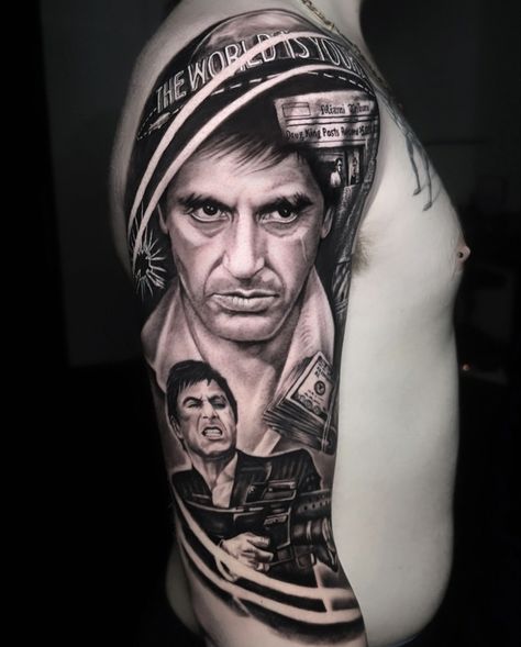 instagram.com/gorkitattoo Ski Mask Tattoo, Tatted Quotes, Montana Tattoo, Tattoo Mafia, Mangas Tattoo, Scared Face, Mafia Gangster, Chicano Style Tattoo, Forearm Sleeve Tattoos