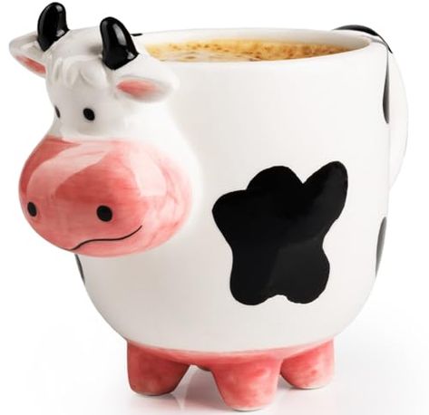 SWEETLO Cow Coffee Mug Stuff 15oz Ceramic Cup - Cow Shaped Face & Udder Coffee Mug - 450 ml Weird Milk Cow Udder Utter Shaped 3D Coffee Mug with Udders for Women - Taza de Vaca Cow Items Lover Cow Ceramic Mug, Cow Items, Cow Cup, Ceramic Cow, 3d Coffee, Cow Mug, Milk Cow, Ceramics Projects, Ceramic Cup